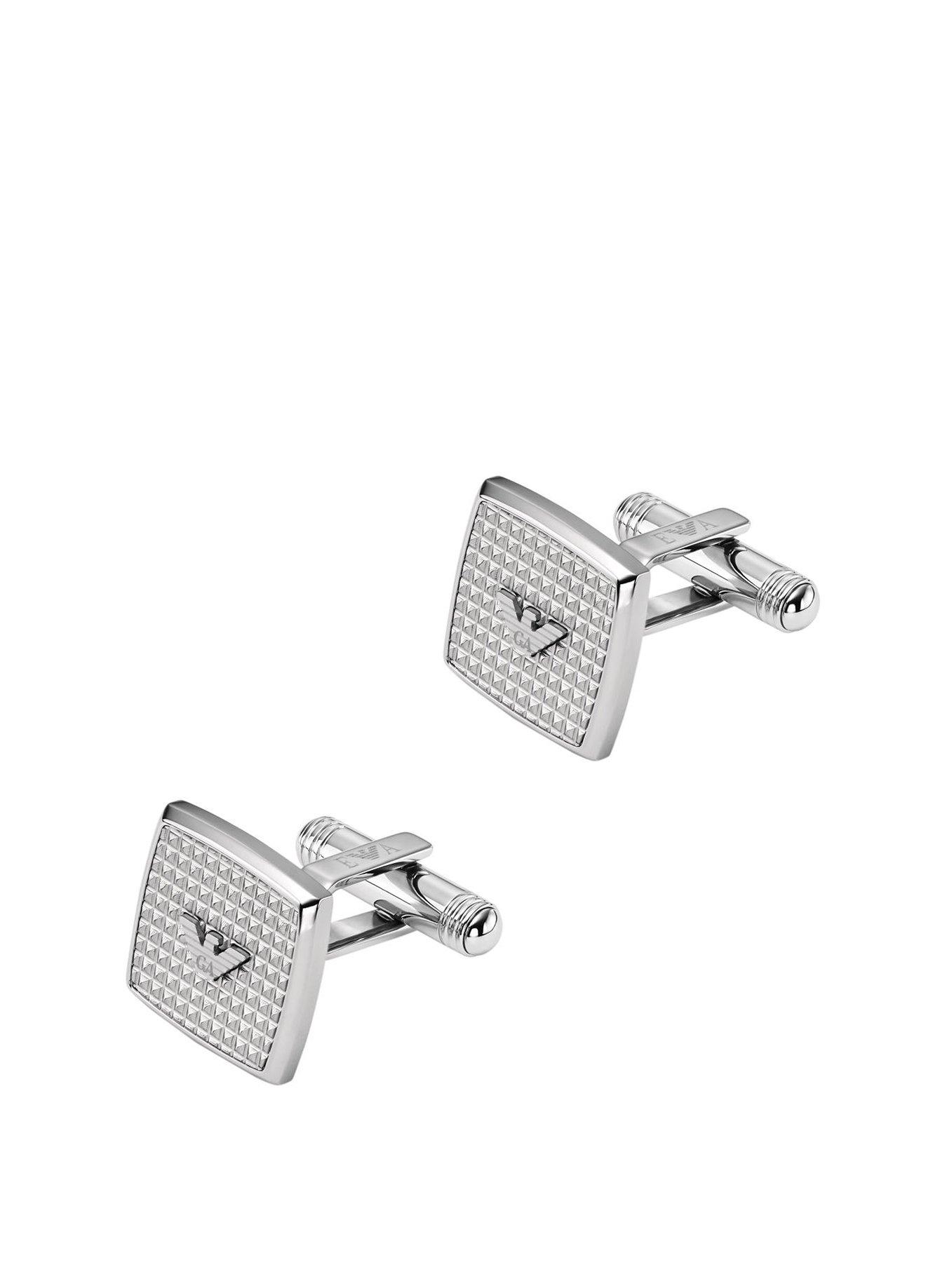 Product photograph of Emporio Armani Mens Sentimental Cuff Links Stainless Steel from very.co.uk
