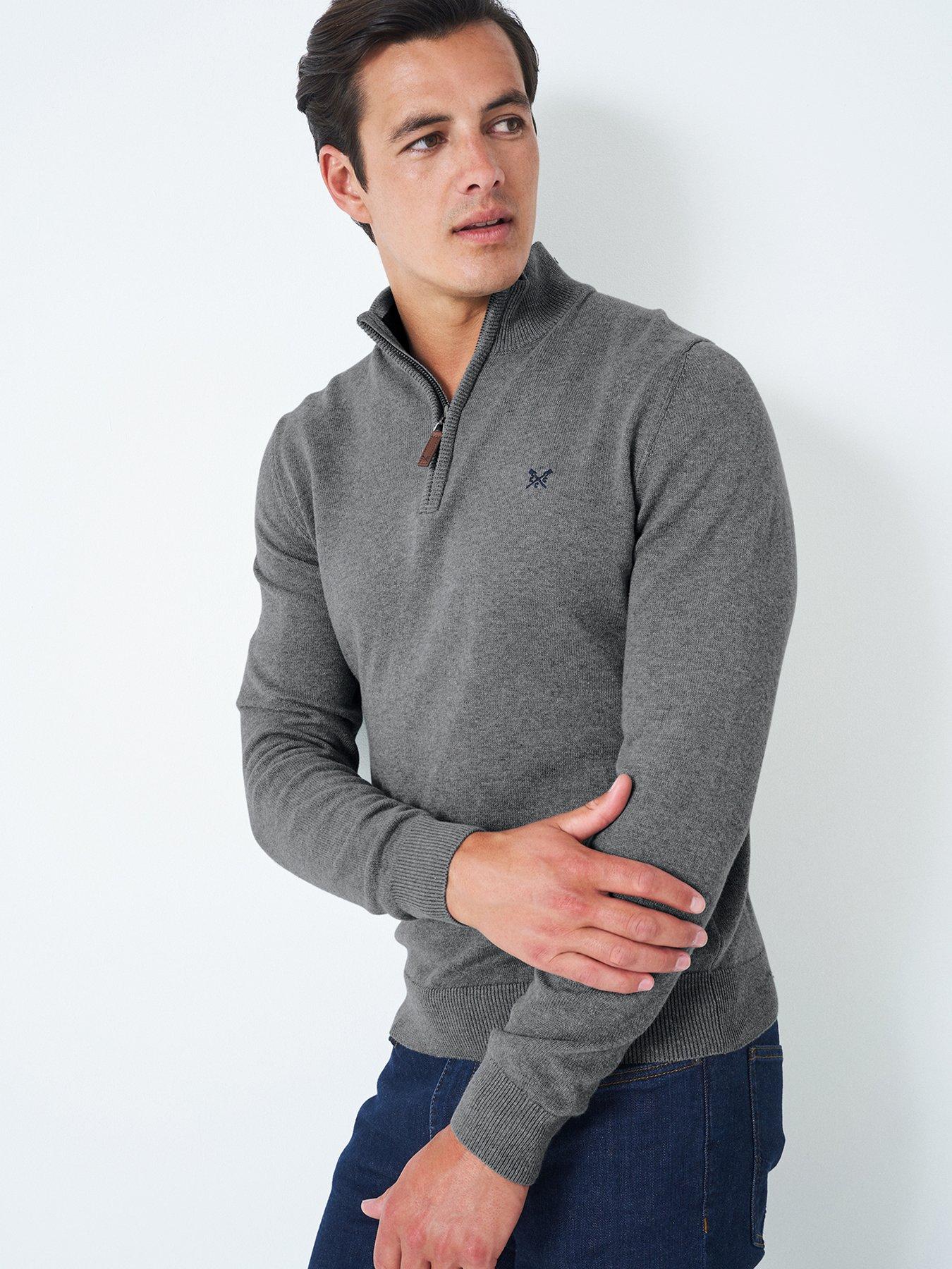 Pale Grey Knit Zip Neck Jumper