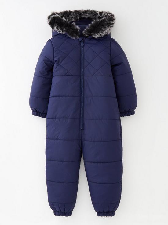 front image of mini-v-by-very-quilted-snowsuit-navy