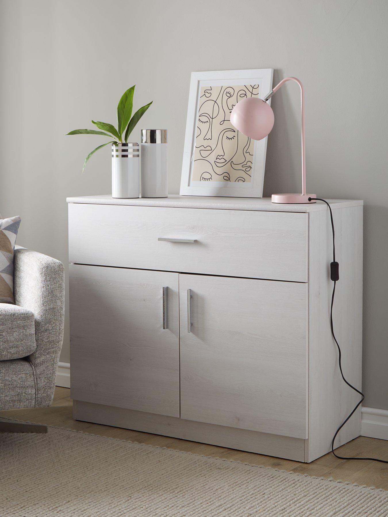 Product photograph of Everyday Panama 2 Door 1 Drawer Small Sideboard - White Oak from very.co.uk