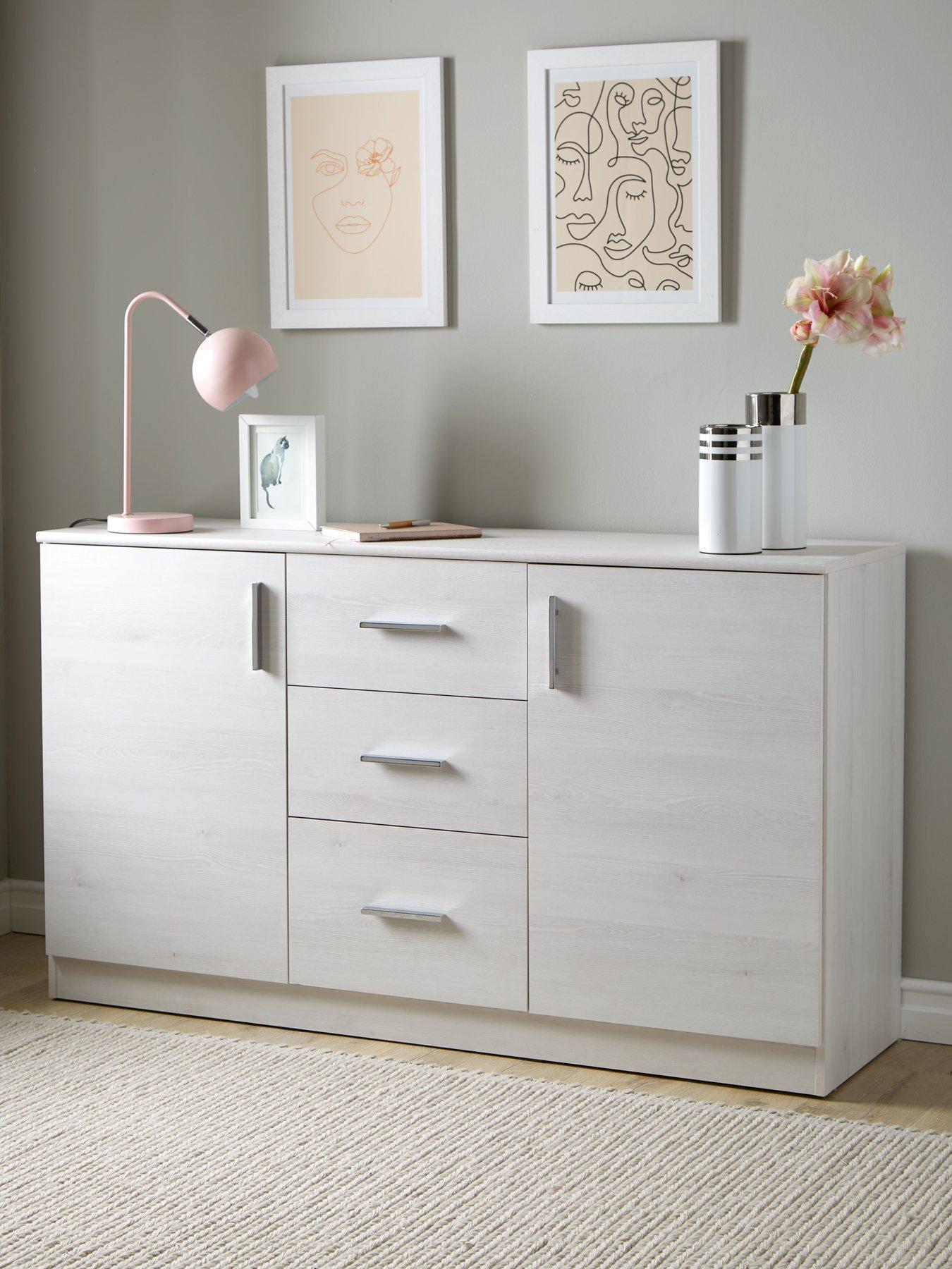 Product photograph of Everyday Panama 2 Door 3 Drawer Sideboard - White Oak from very.co.uk