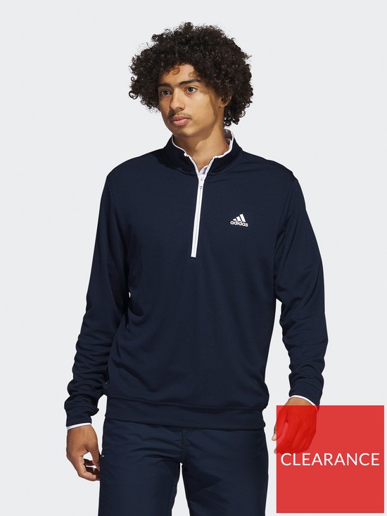 front image of adidas-golf-upf-quarter-zip-pullover-navywhite