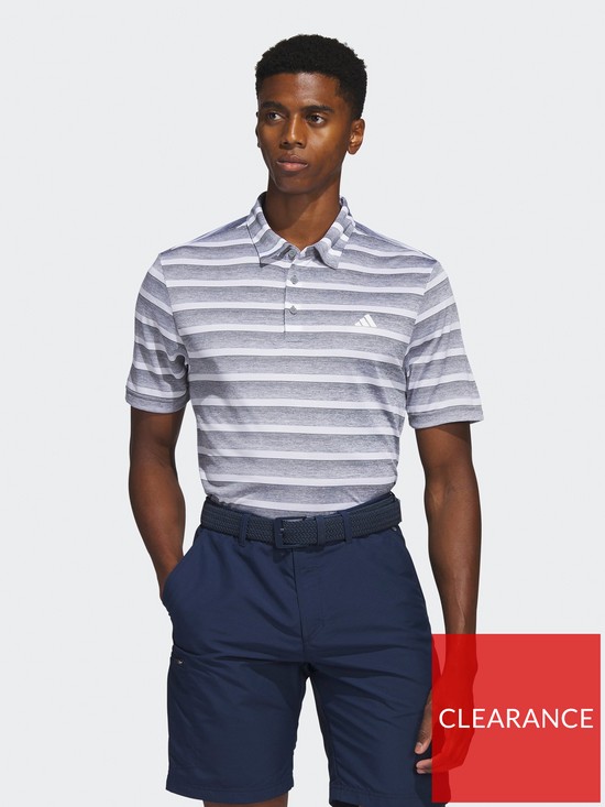 front image of adidas-golf-mens-two-color-stripe-polo-grey