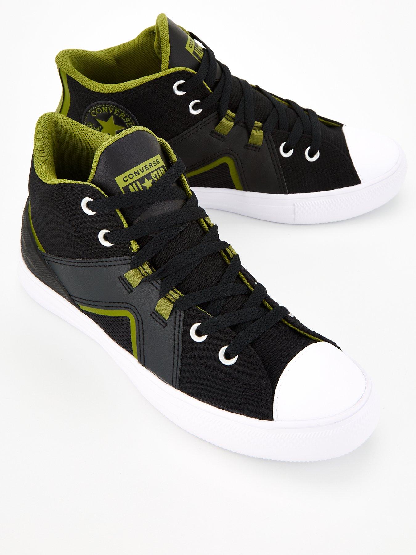 Black and green shop converse high tops