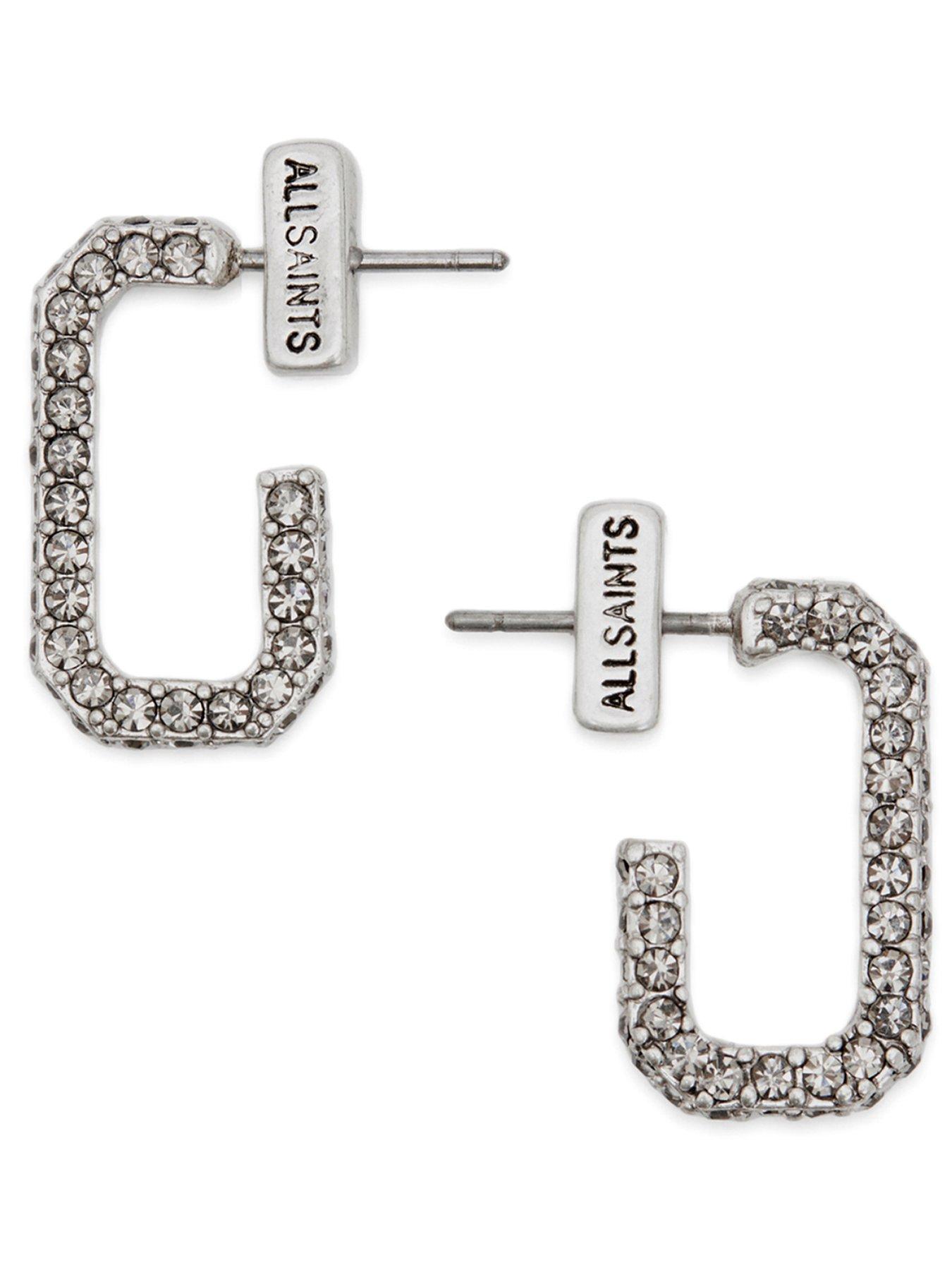 AllSaints The Pave Hex Rectangle Drop Huggie - Black Diamond