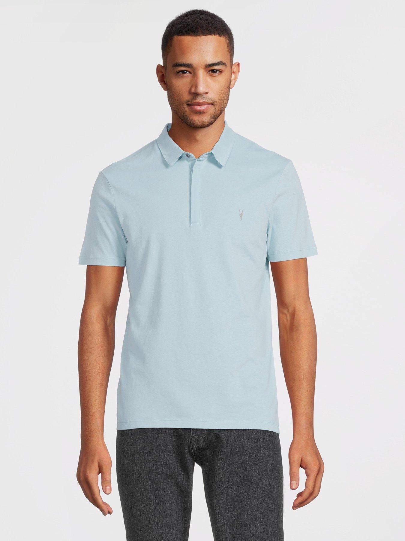 AllSaints Brace Jersey Polo Shirt - Light Blue | very.co.uk