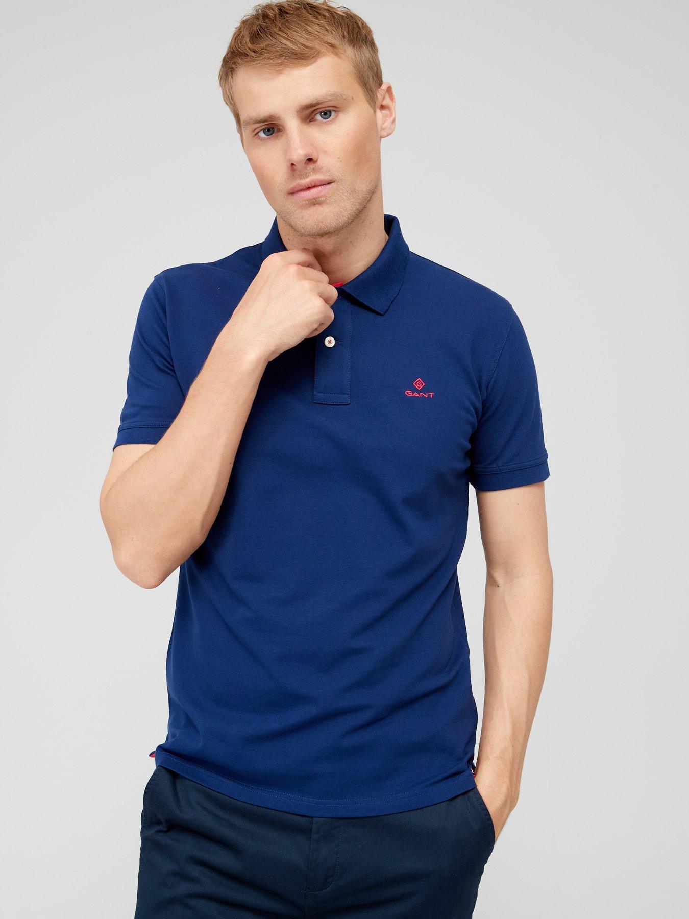 Mens Day Blue Contrast Collar Pique Rugger Polo Shirt