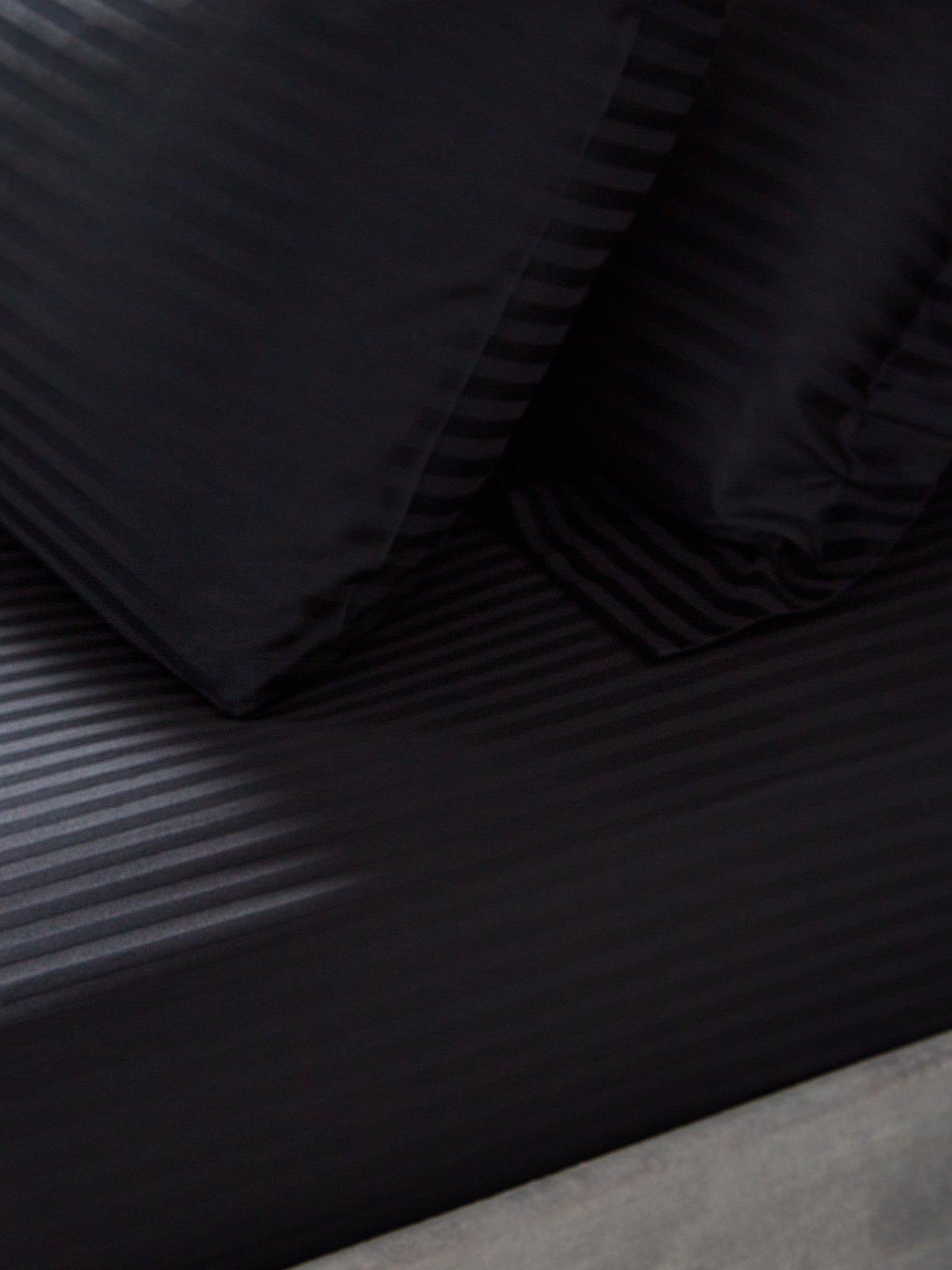 Product photograph of Hotel Collection Luxury 300 Thread Count Soft Touch Sateen Stripe 32 Cm Extra Deep Fitted Sheet In Black from very.co.uk