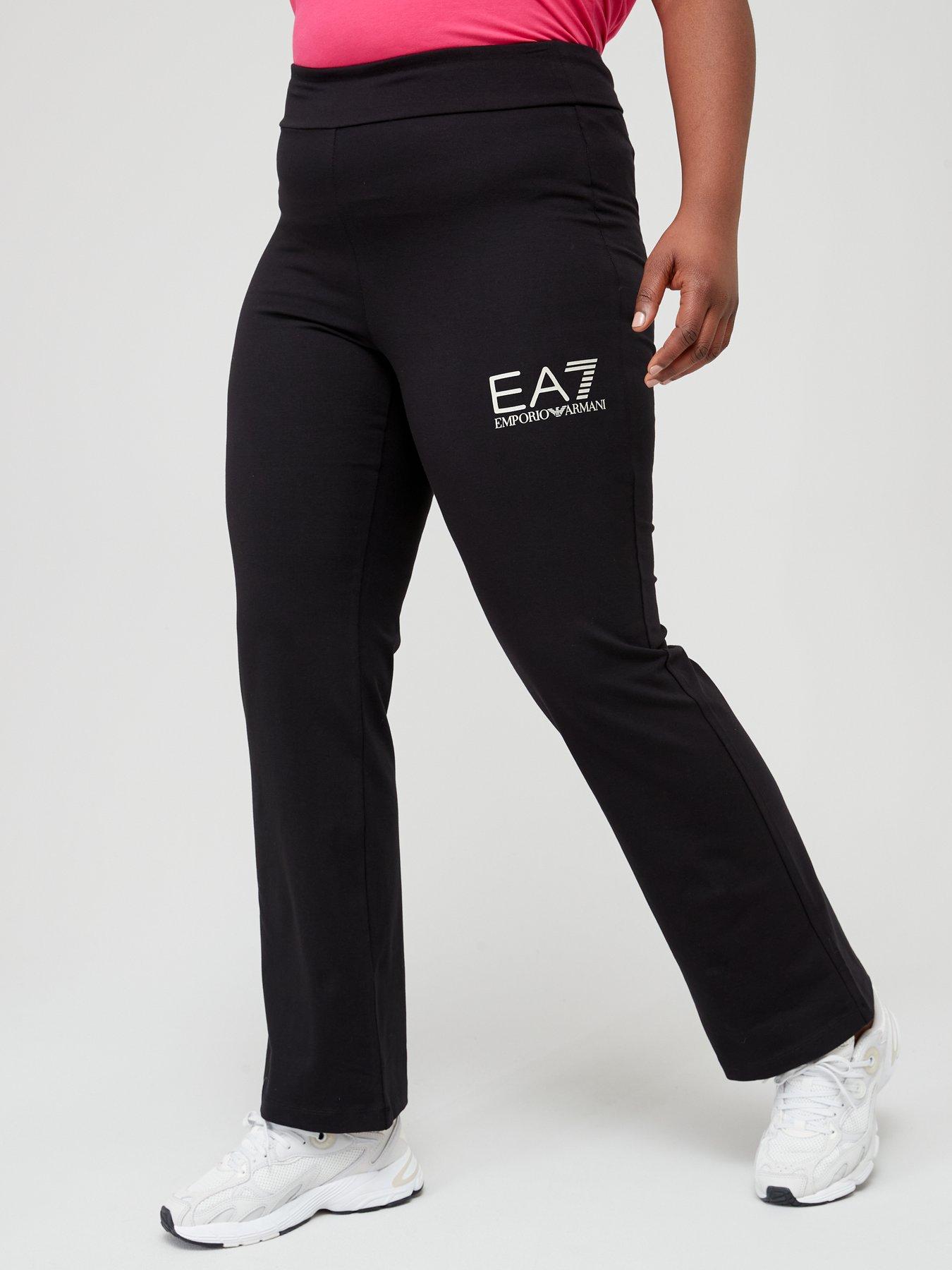 Emporio Armani EA7 black stretch workout leggings w white stripe, ladies'  size M
