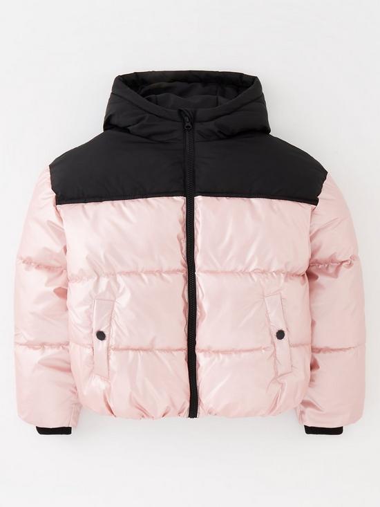 front image of v-by-very-girls-colourblock-padded-coat-pinkblack