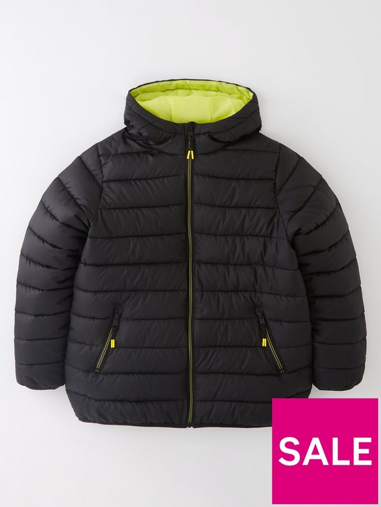 front image of everyday-padded-quilted-black-coat