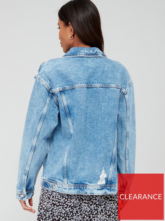 stillFront image of v-by-very-relaxed-denim-jacket-with-distressing-mid-wash