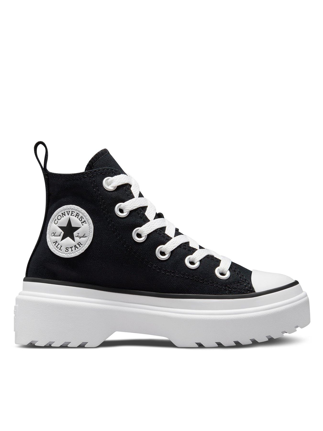 Converse Kids Girls Leather EVA Lift Hi Top Trainers Black White Very