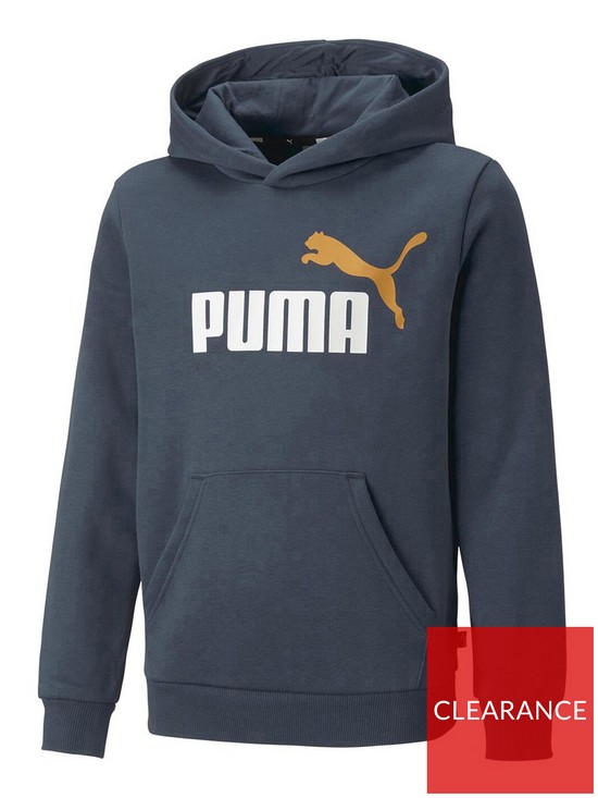 Puma Boys Essentials+ Big Logo Fleece Hoodie - Navy | very.co.uk