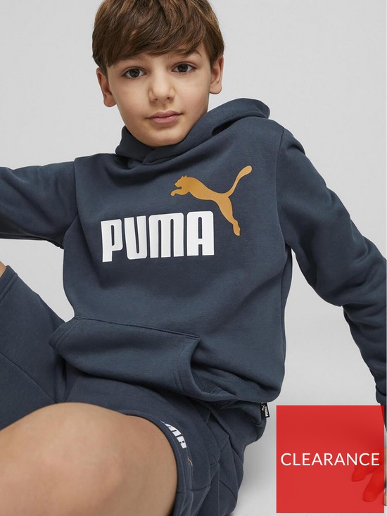 Puma Boys Essentials+ Big Logo Fleece Hoodie - Navy | very.co.uk