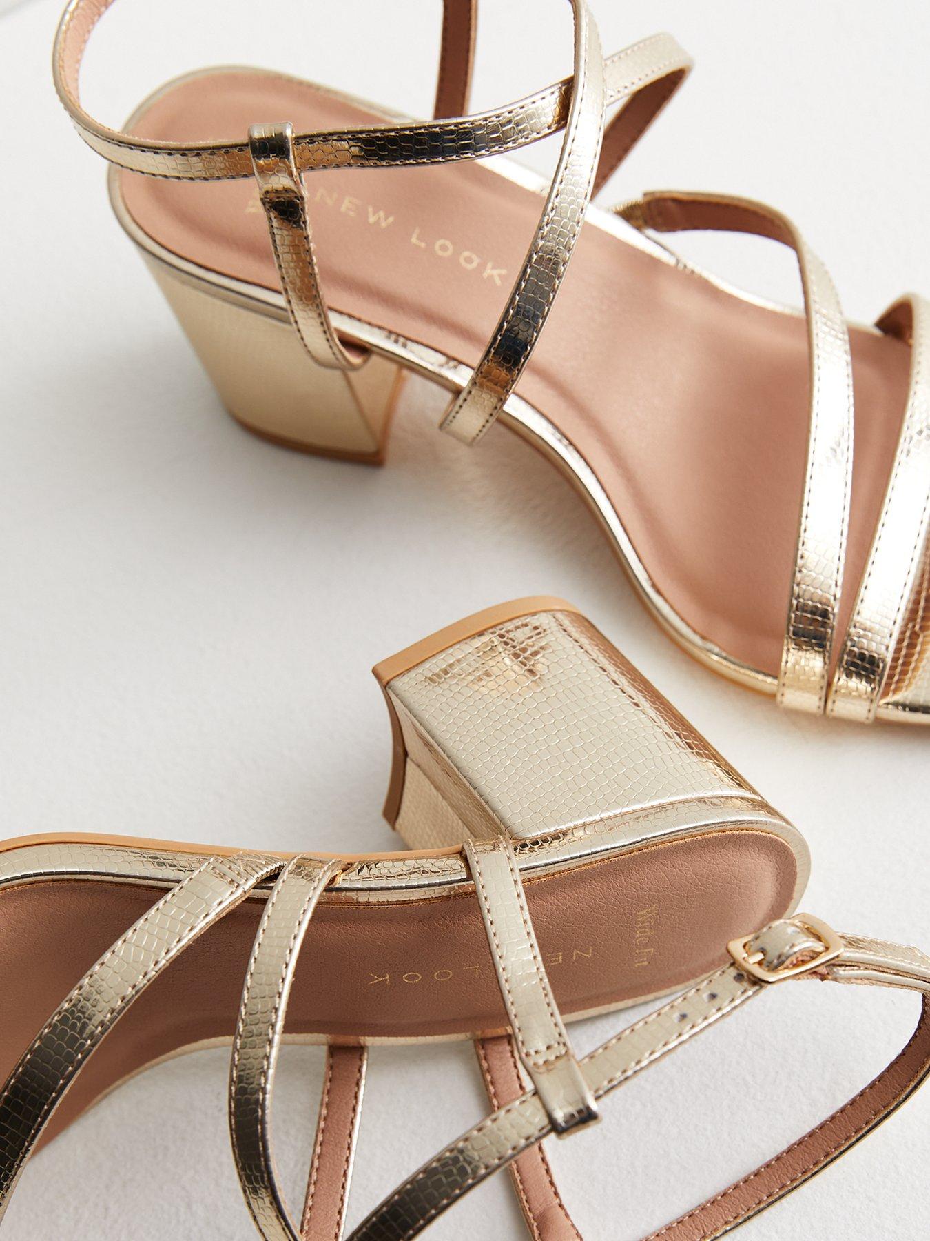 Gold block heel sales sandals wide fit