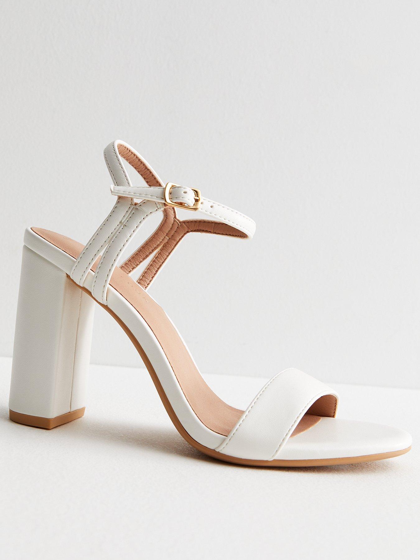 White leather sale block heel