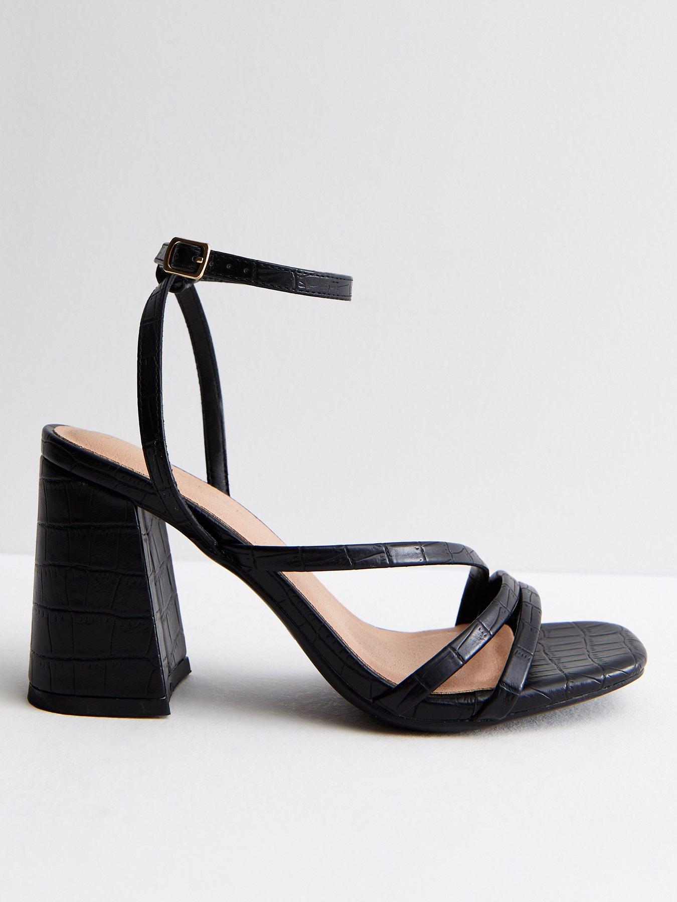 New Look Black Leather-Look Strappy Block Heel Sandals | Very.co.uk