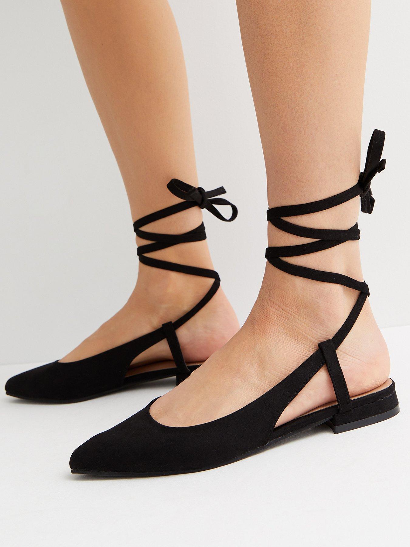 New Look Black Suedette Ankle Tie Ballerina Pumps | Very.co.uk