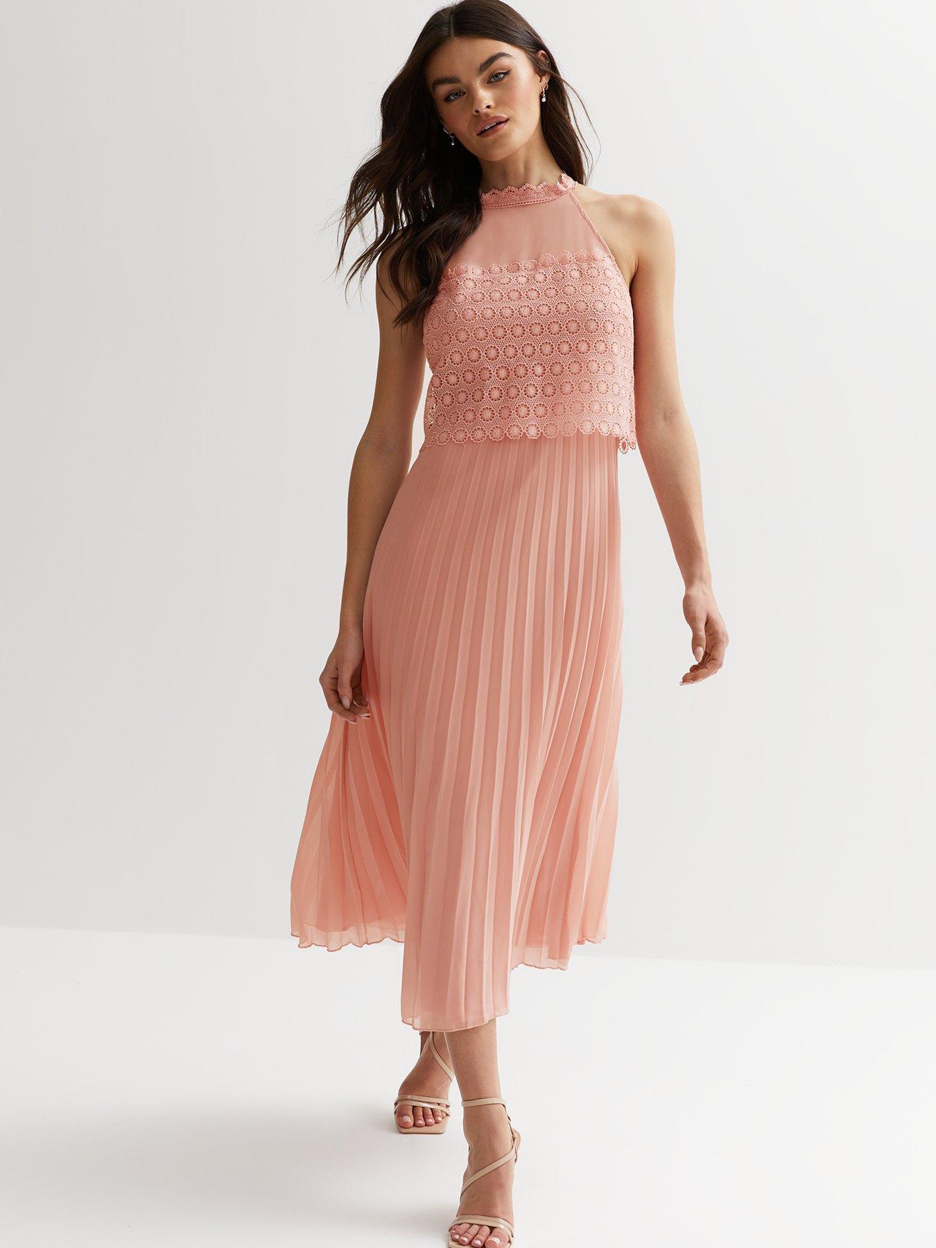 New Look Pale Pink Lace Pleated Halter Midi Dress very