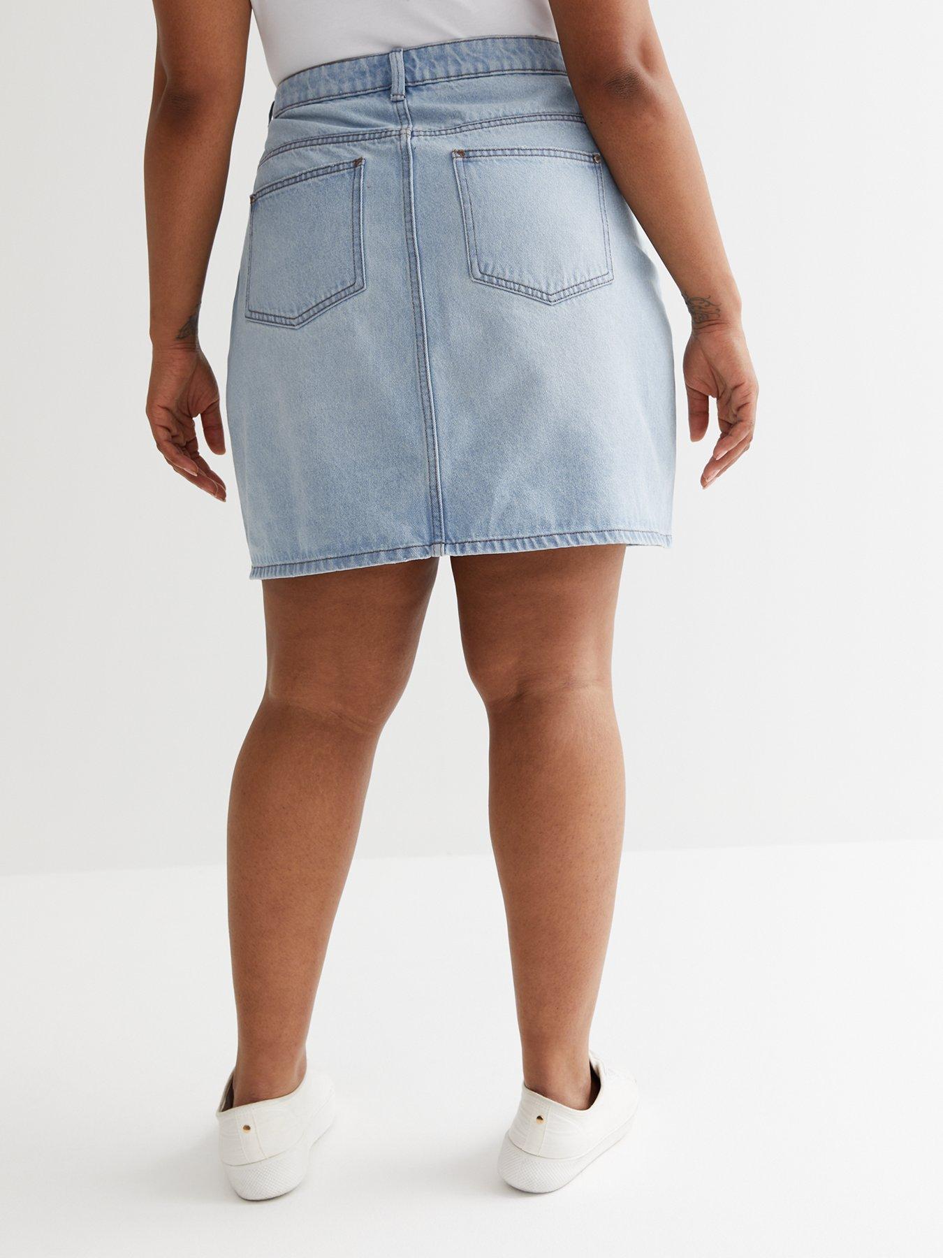 High waisted denim skirt new outlet look