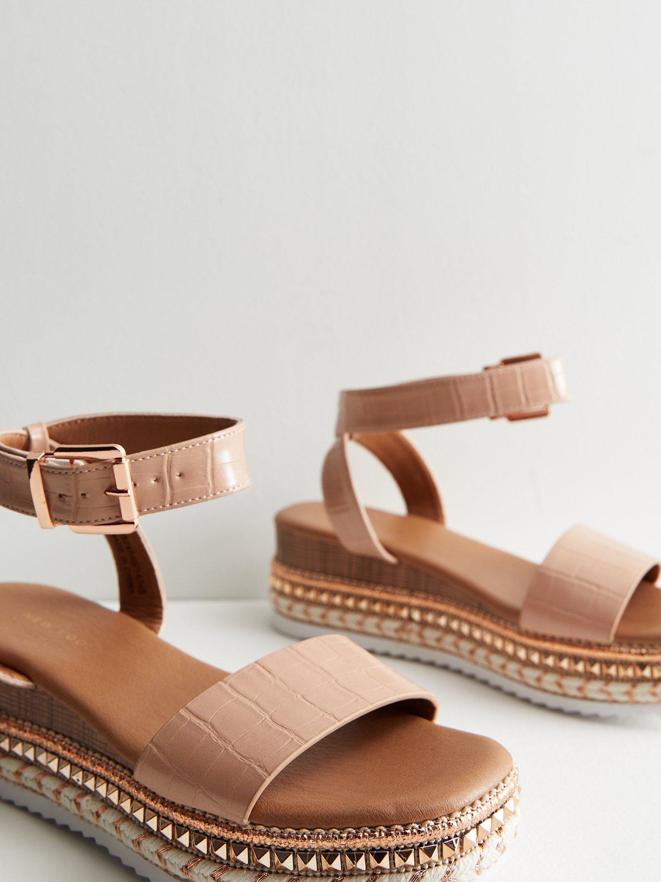 Beige studded store flatform espadrille wedges