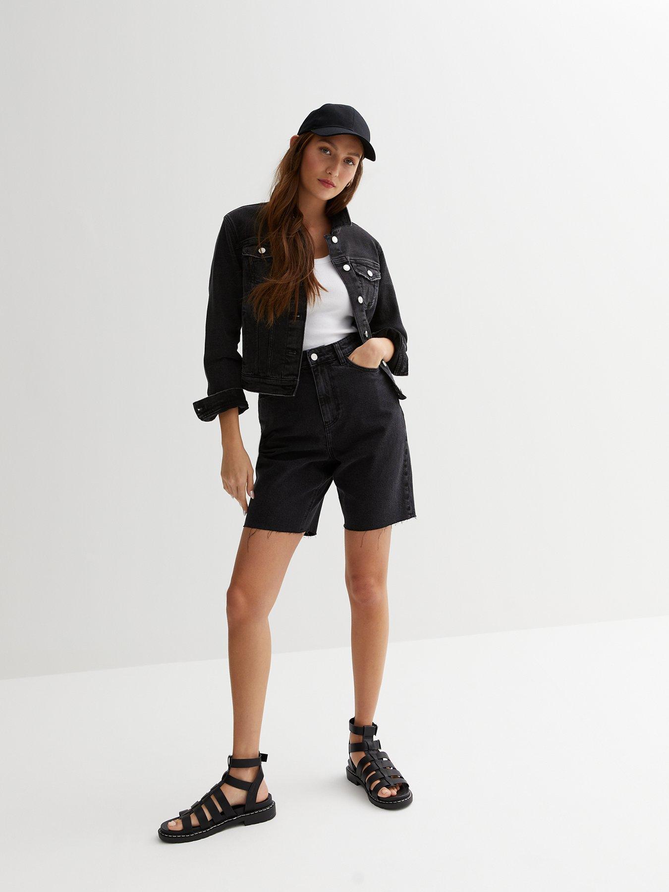 High waisted sale black bermuda shorts