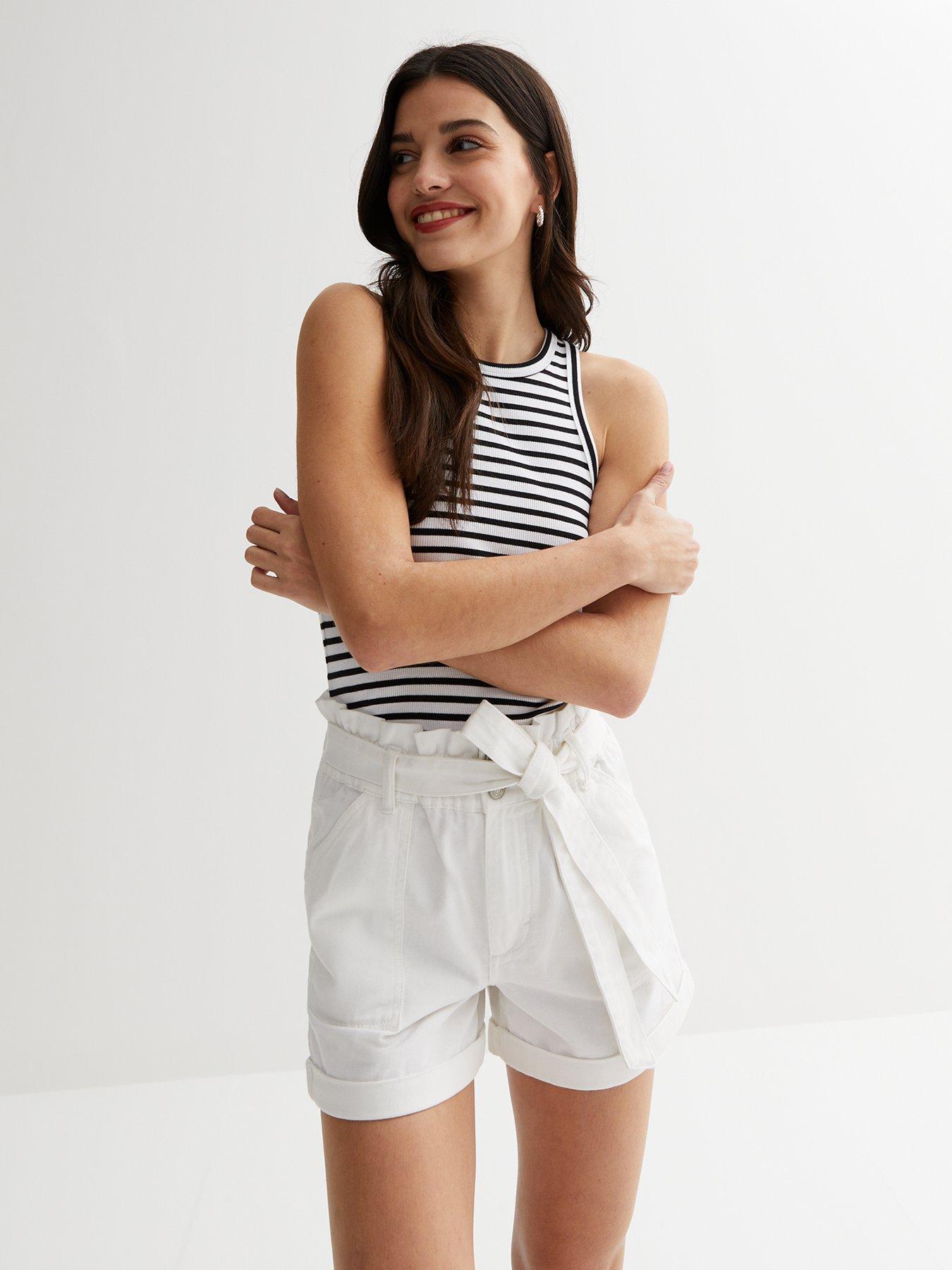 New Look White Belted Paperbag Shorts very