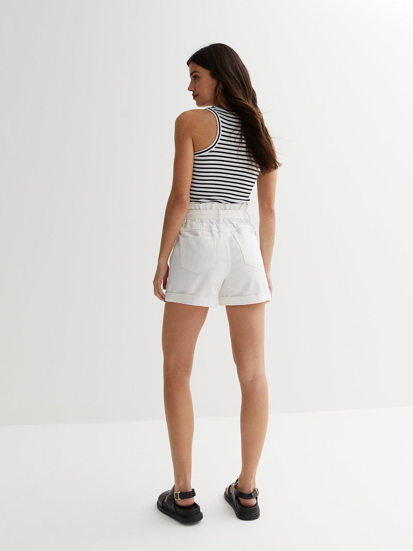 New Look White Belted Paperbag Shorts