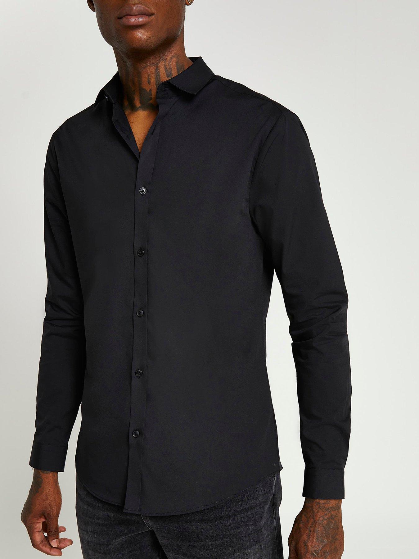 River Island Long Sleeve Cvc Slim Fit Shirt - Black | very.co.uk