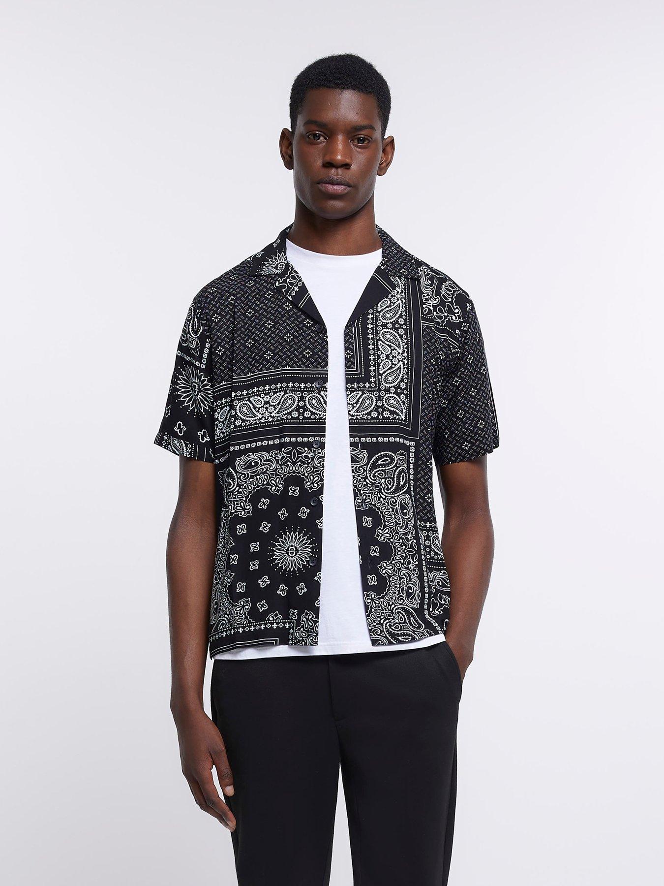 River Island Short Sleeve Bandana Revere Shirt - Black