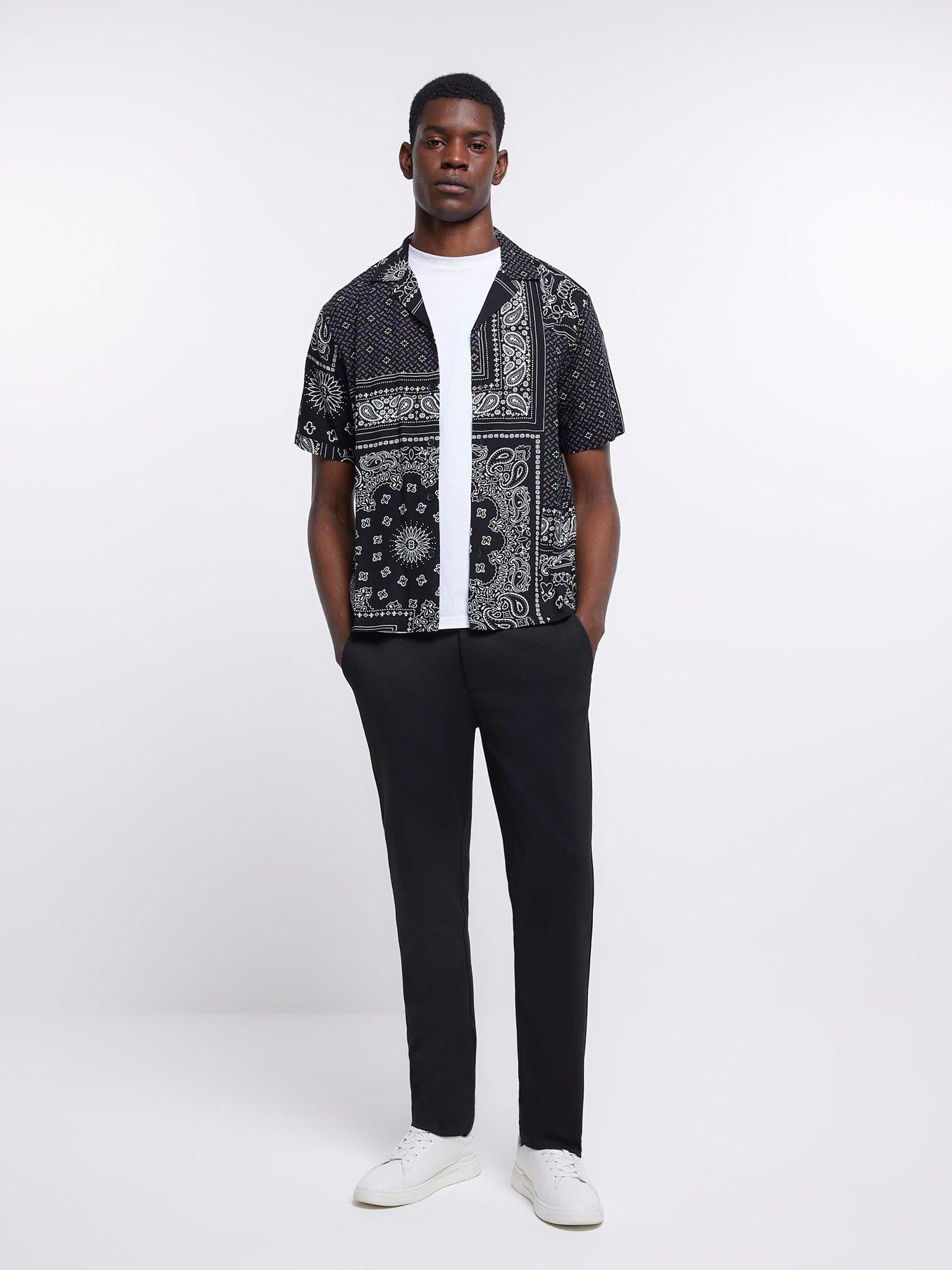 River Island Short Sleeve Bandana Revere Shirt - Black