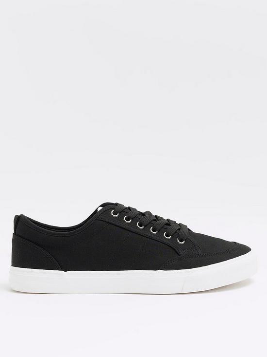 River Island Lace Up Canvas Plimsoll - Black | very.co.uk