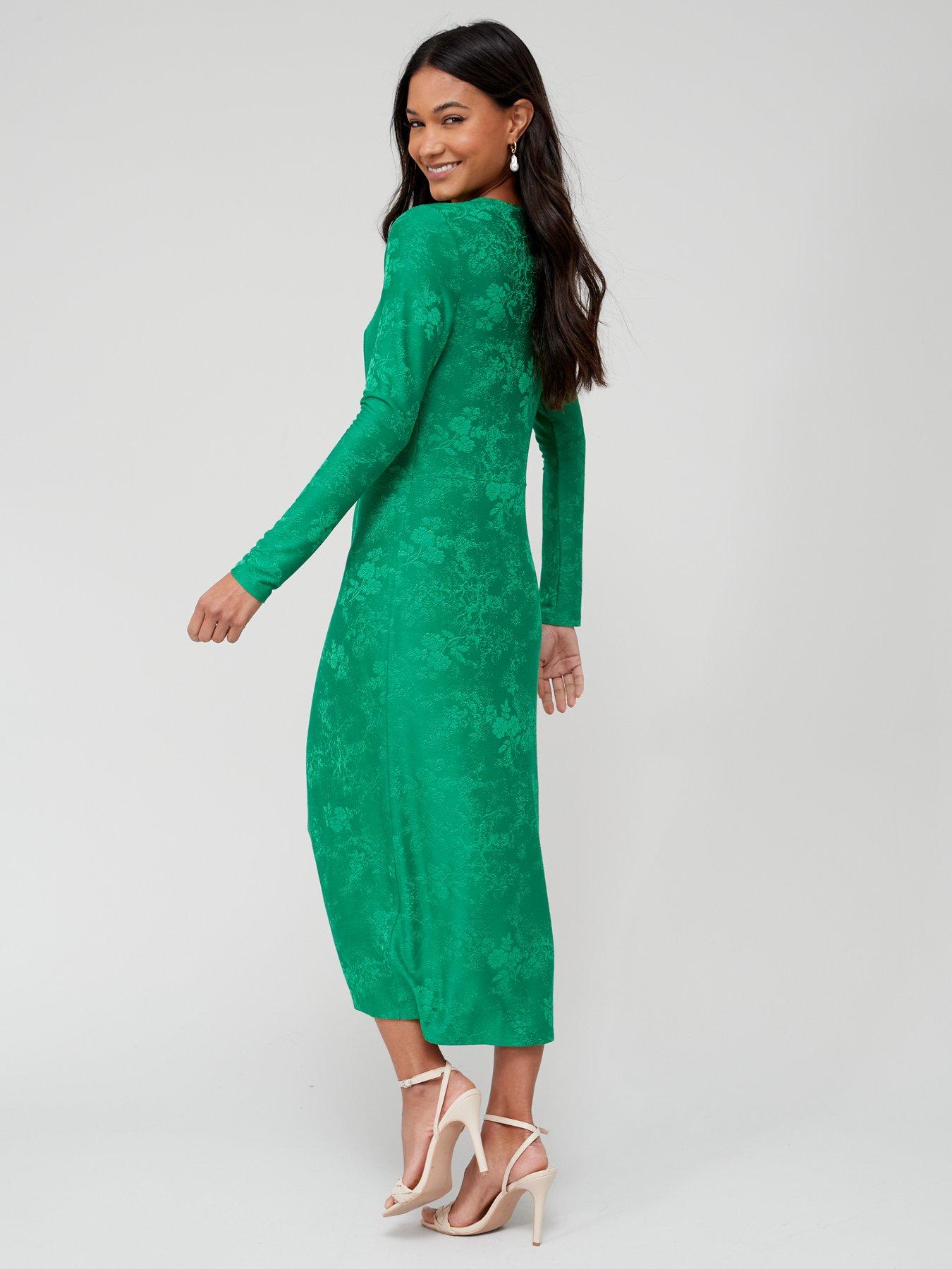 Final Sale Plus Size V-Neck Gown with Twist Front Waist in Emerald / T