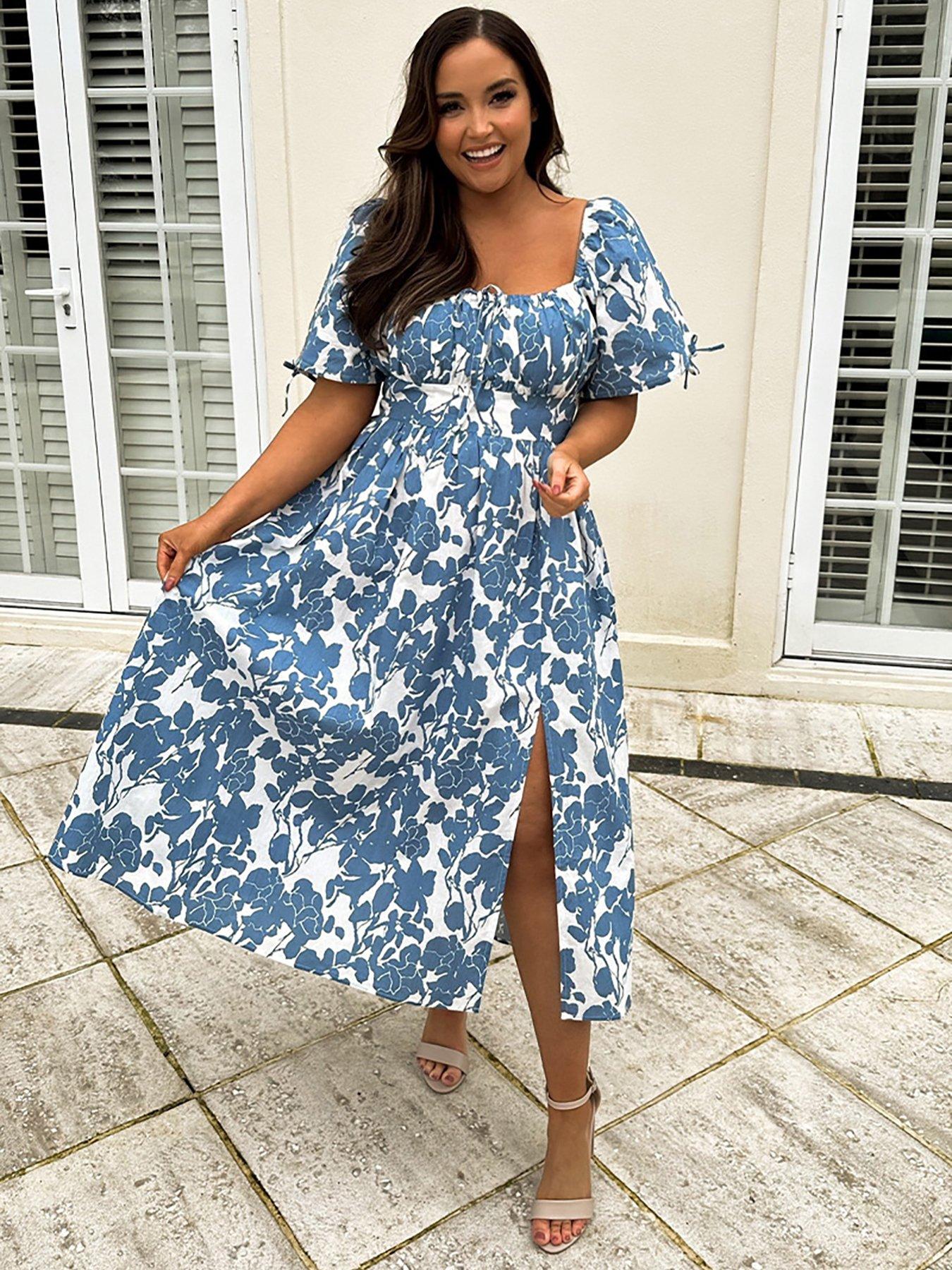 In The Style Jac Jossa Floral Print Puff Sleeve Sweetheart Midi