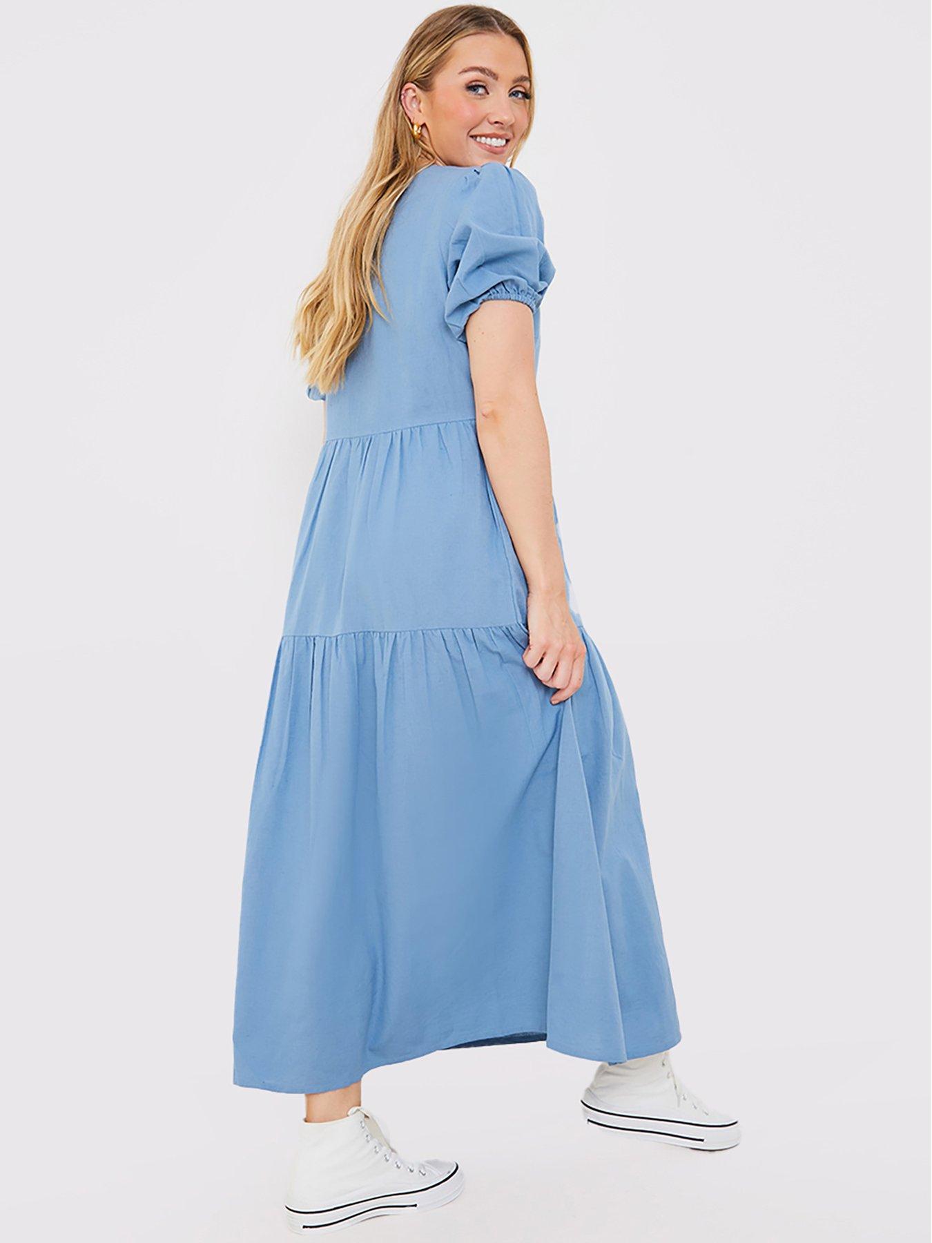 In The Style Jac Jossa Button Through Midi Dress - Blue | very.co.uk