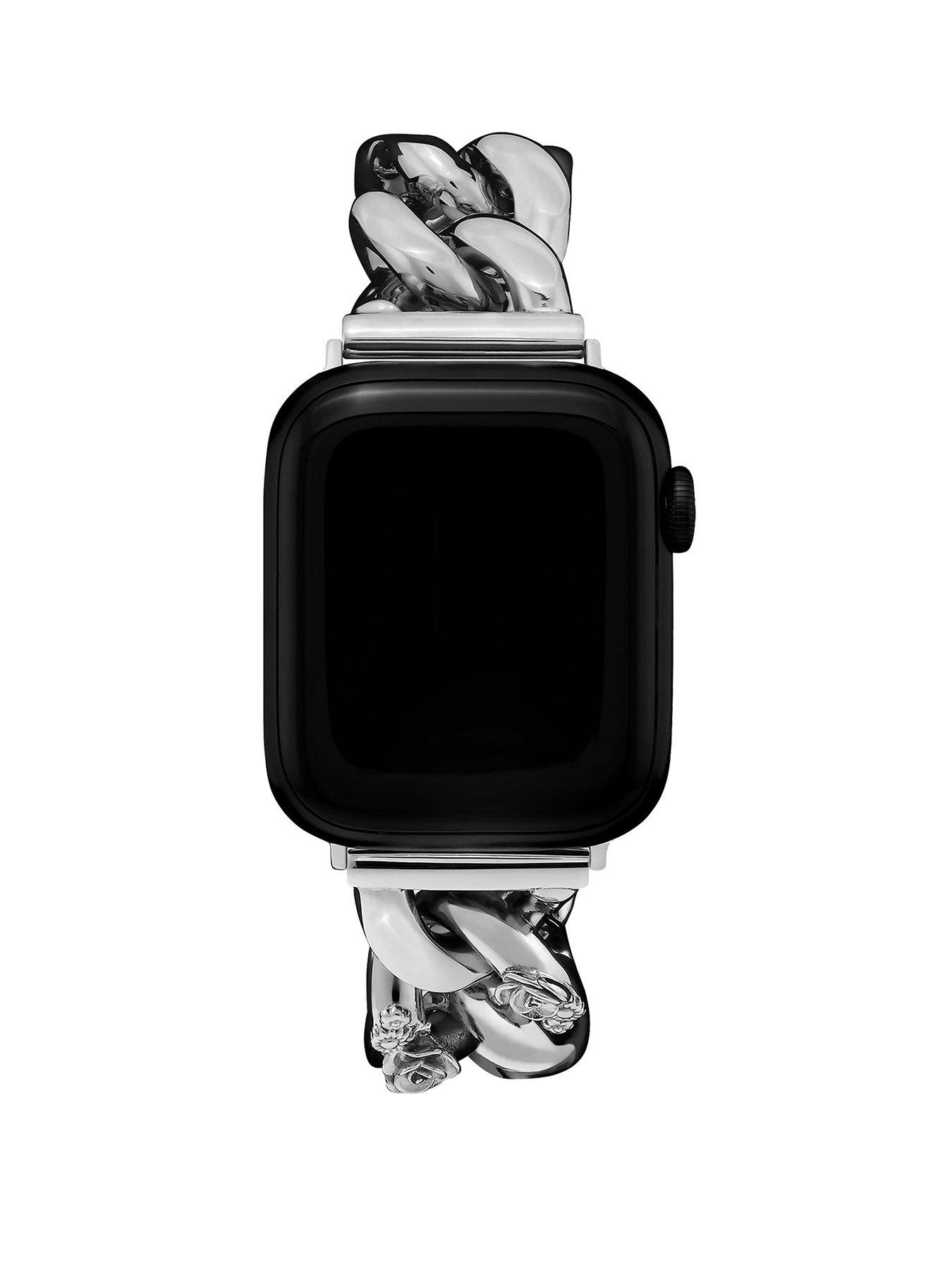 Olivia Burton Silver Chain Apple Watch Bracelet with Floral Link 