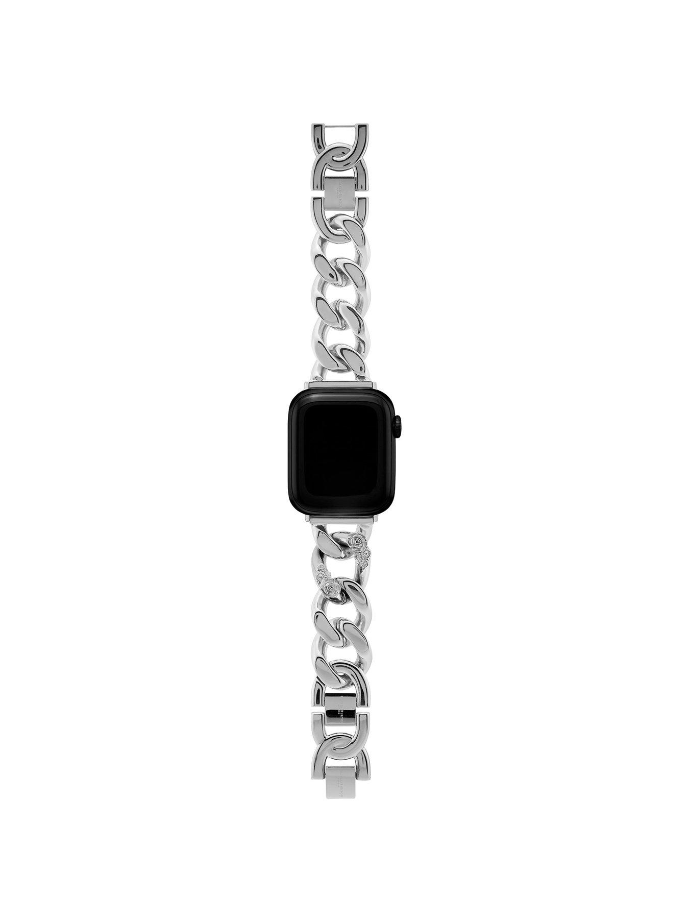 Olivia Burton Silver Chain Apple Watch Bracelet with Floral Link 