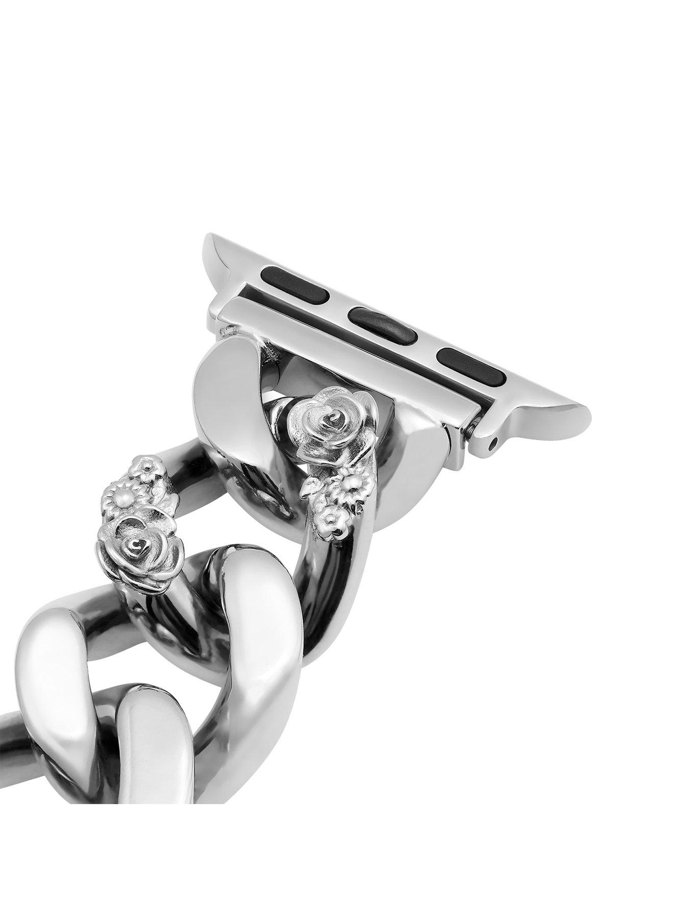 Olivia Burton Silver Chain Apple Watch Bracelet with Floral Link 