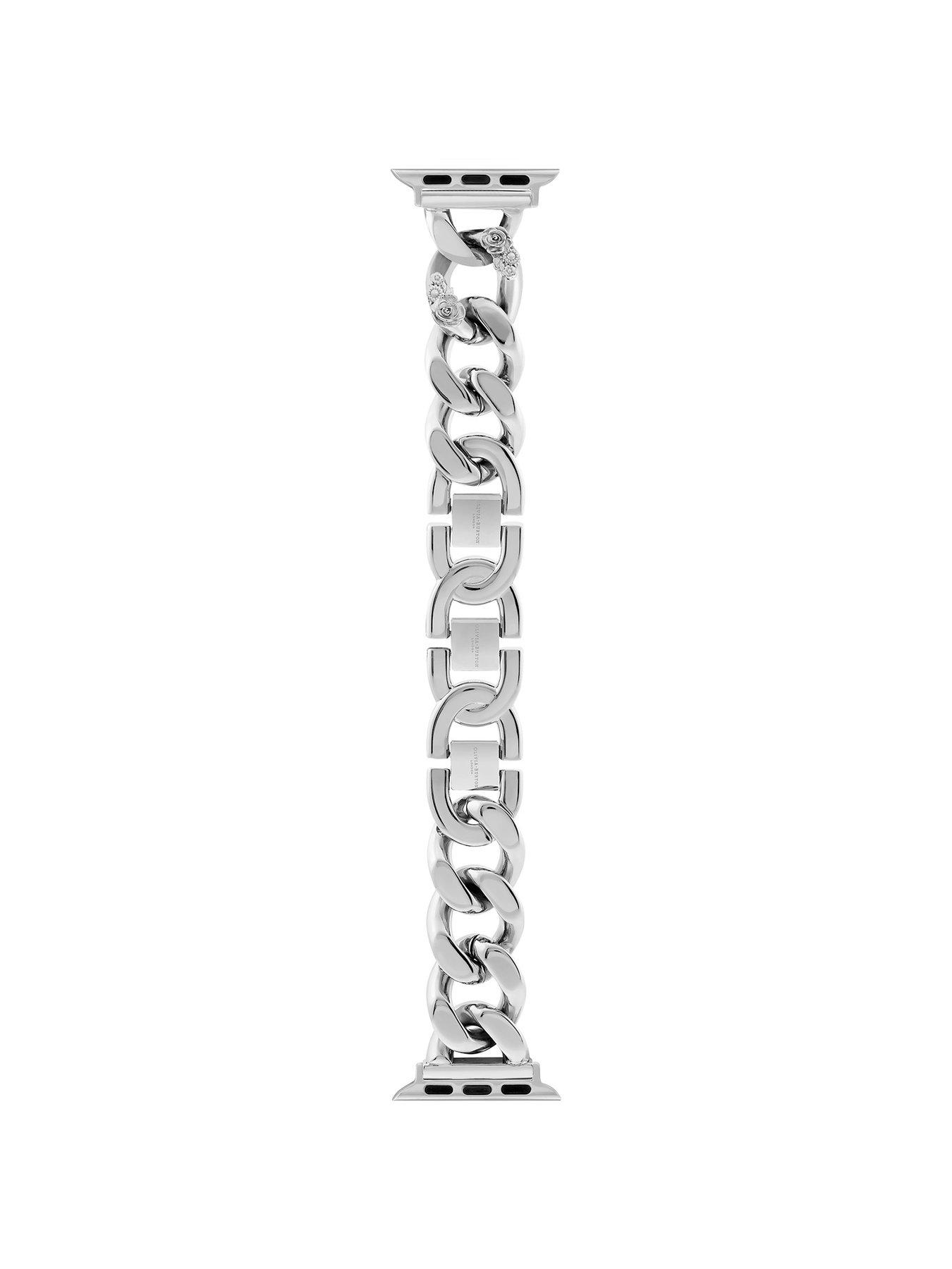 Olivia Burton Silver Chain Apple Watch Bracelet with Floral Link 