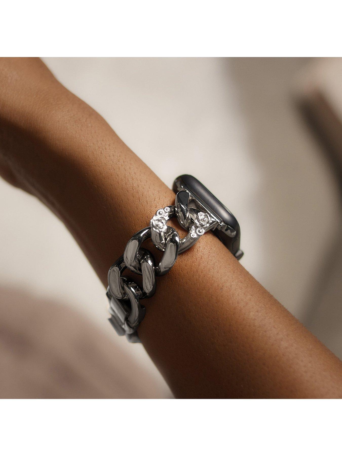 Olivia Burton Silver Chain Apple Watch Bracelet with Floral Link 