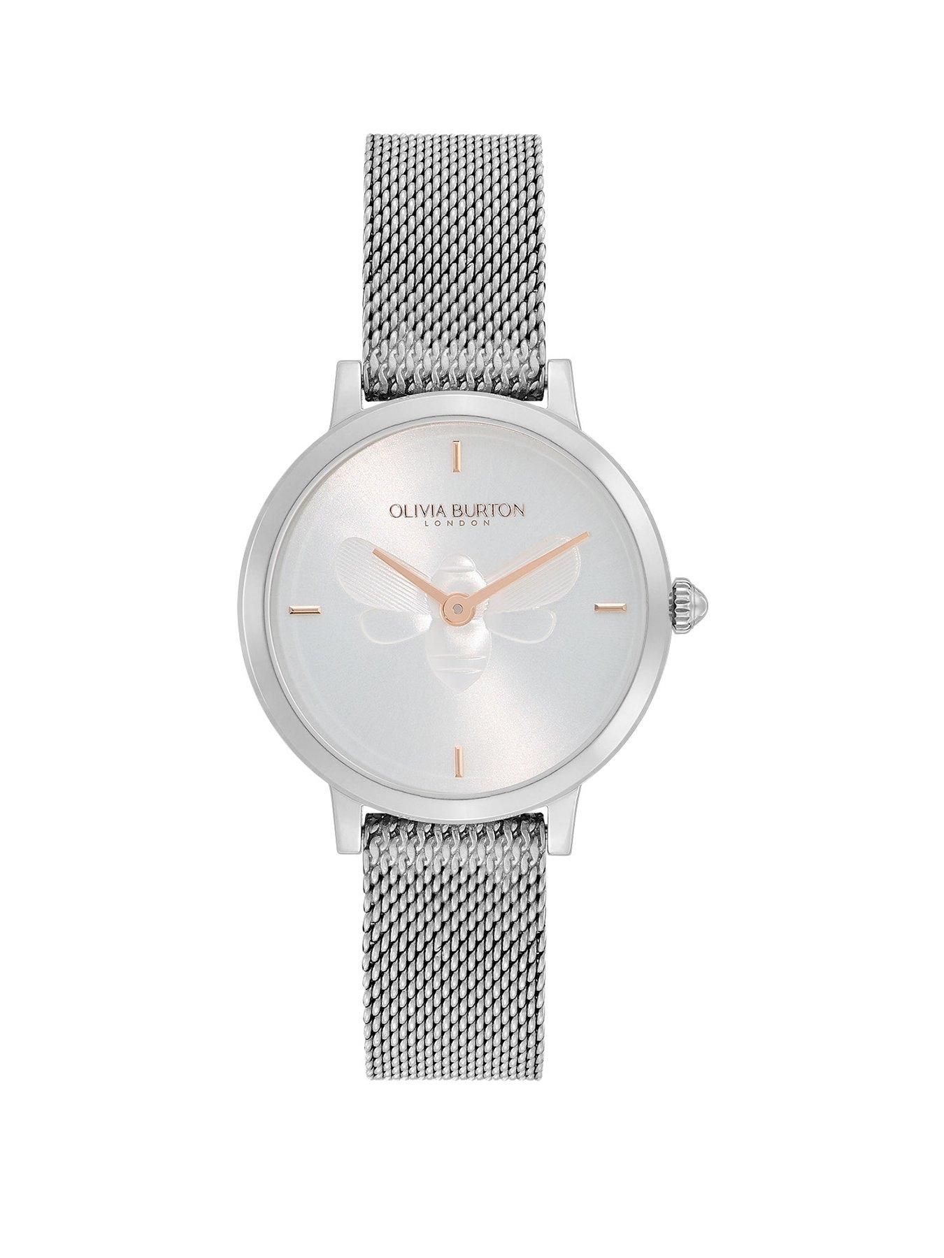 Product photograph of Olivia Burton Signature Ultra Slim Bee Watch Featuring A 28mm Stainless Steel Queen Bee Silver White Sunray Dial And Stainless Steel Mesh Strap from very.co.uk