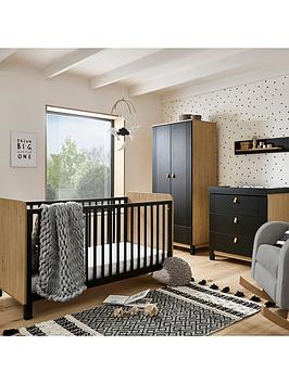 Product photograph of Cuddleco Rafi 3 Piece Nursery Furniture Set - Oak And Black from very.co.uk