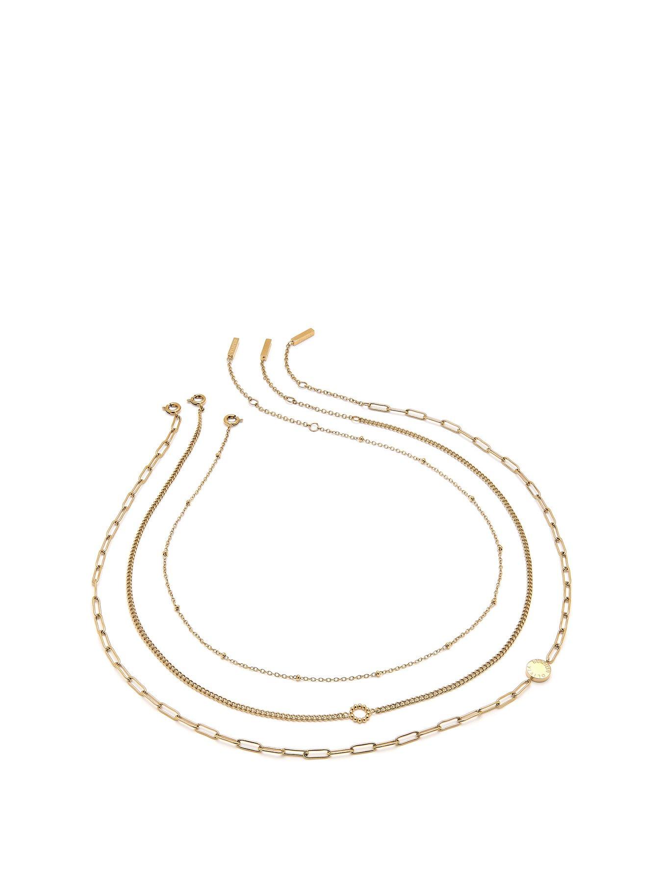 Product photograph of Olivia Burton Gold Plated Stainless Steel Classic Illusion Stacking Necklace Set 356 406 457mm With 51mm Extender from very.co.uk
