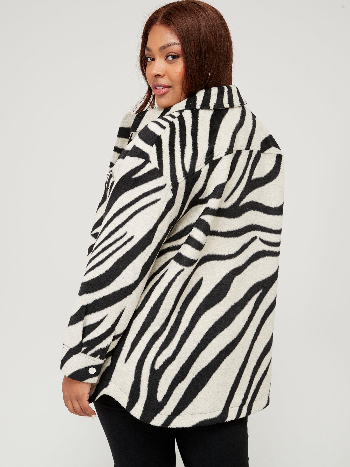 V by Very Curve Zip Through Zebra Print Jacket - Black/Cream