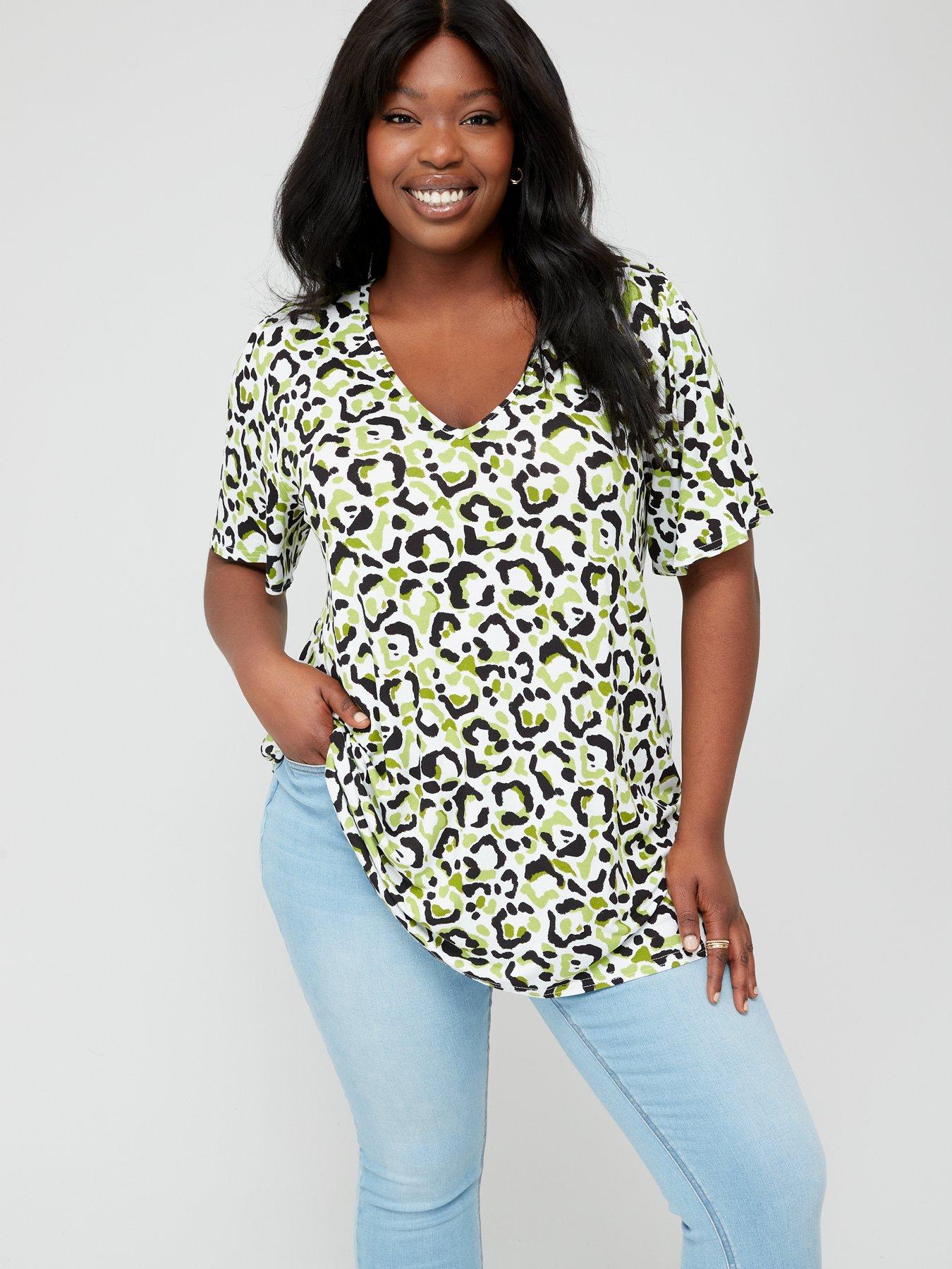 V by Very Curve Short Sleeve Jersey Printed Blouse | Very.co.uk