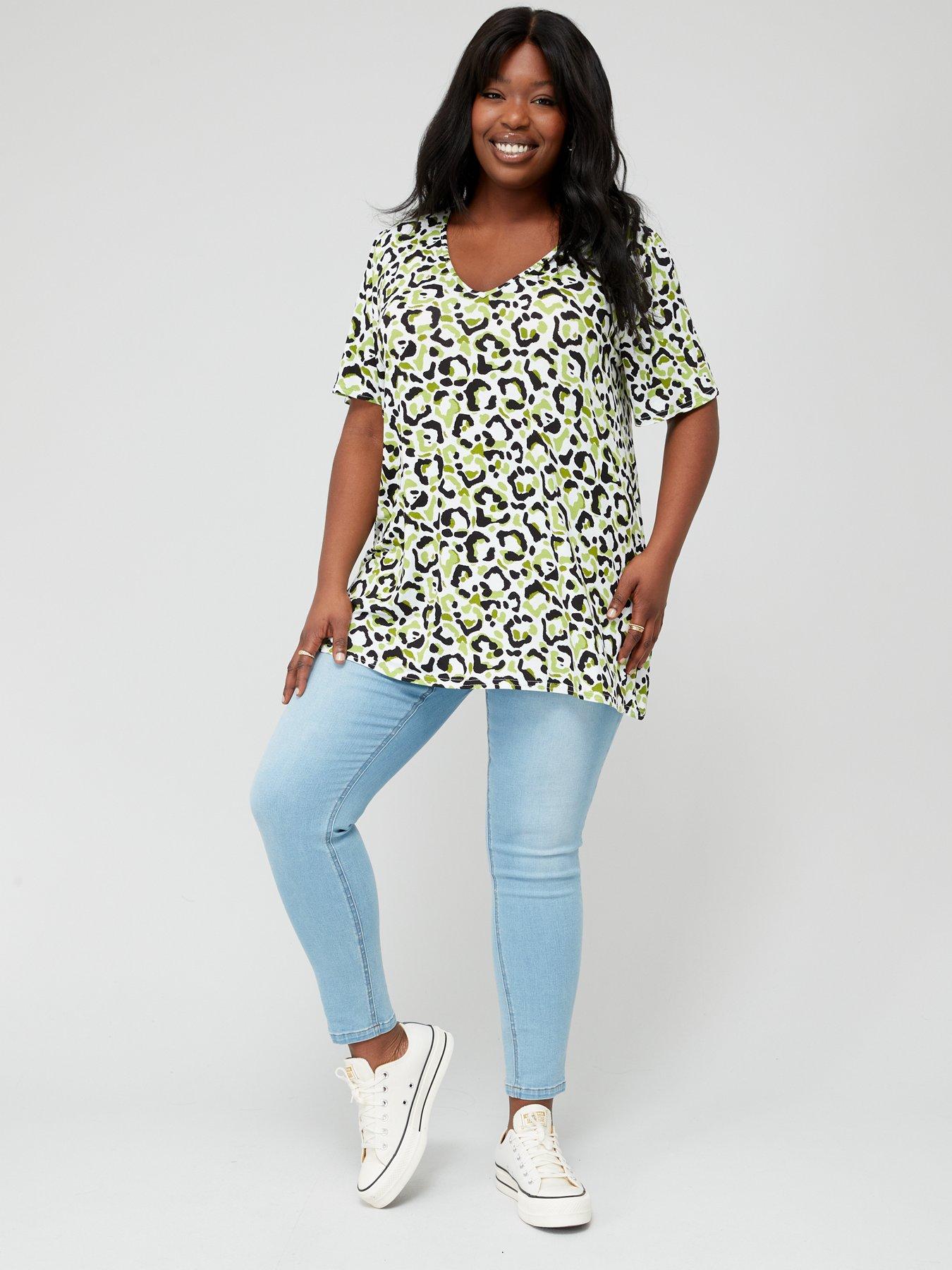 V by Very Curve Short Sleeve Jersey Printed Blouse | Very.co.uk