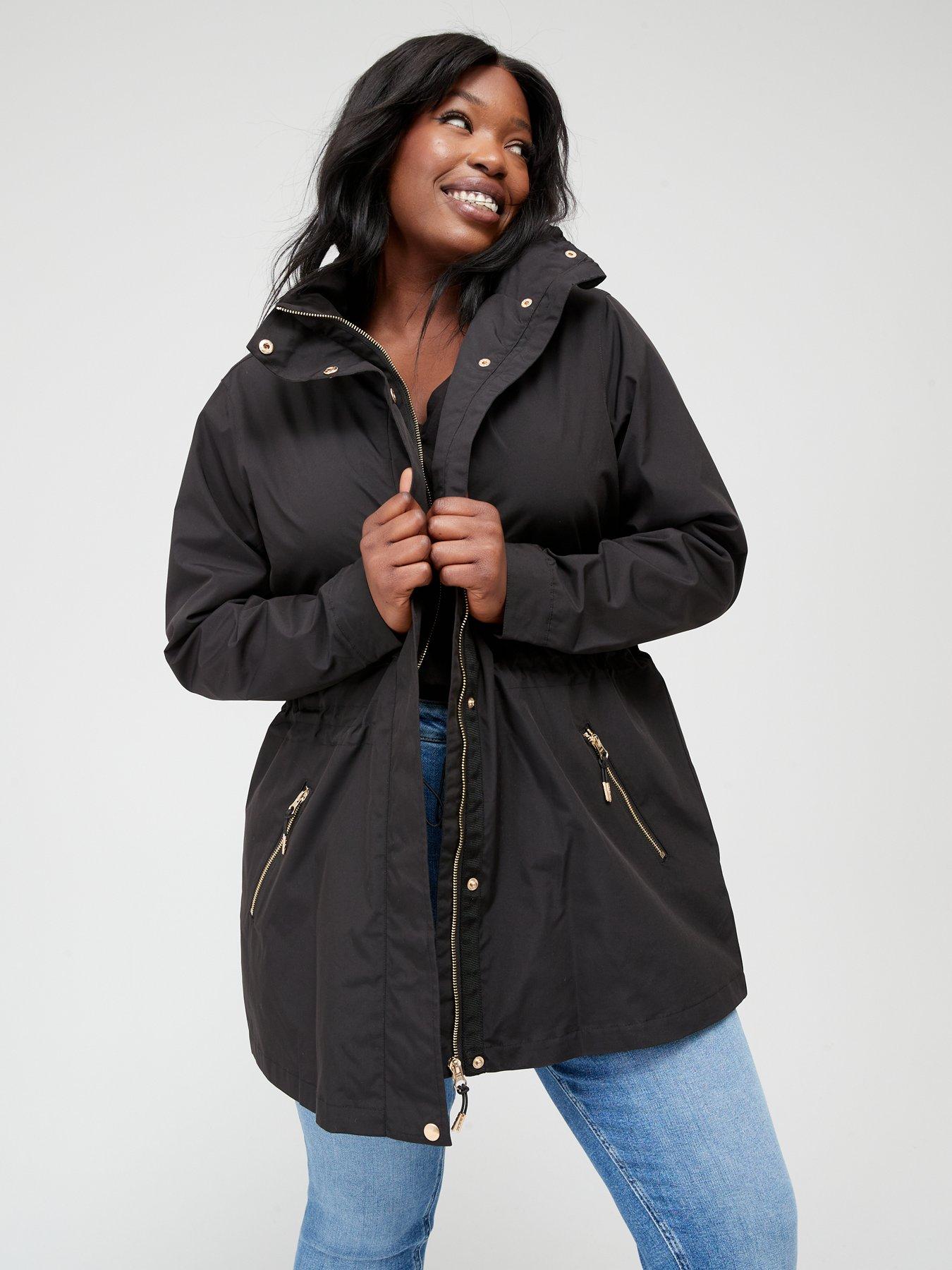 Black Shower Resistant Hooded Parka Coat