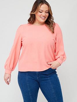 vero moda curve long sleeve keyhole back woven blouse -pink, pink, size 54, women