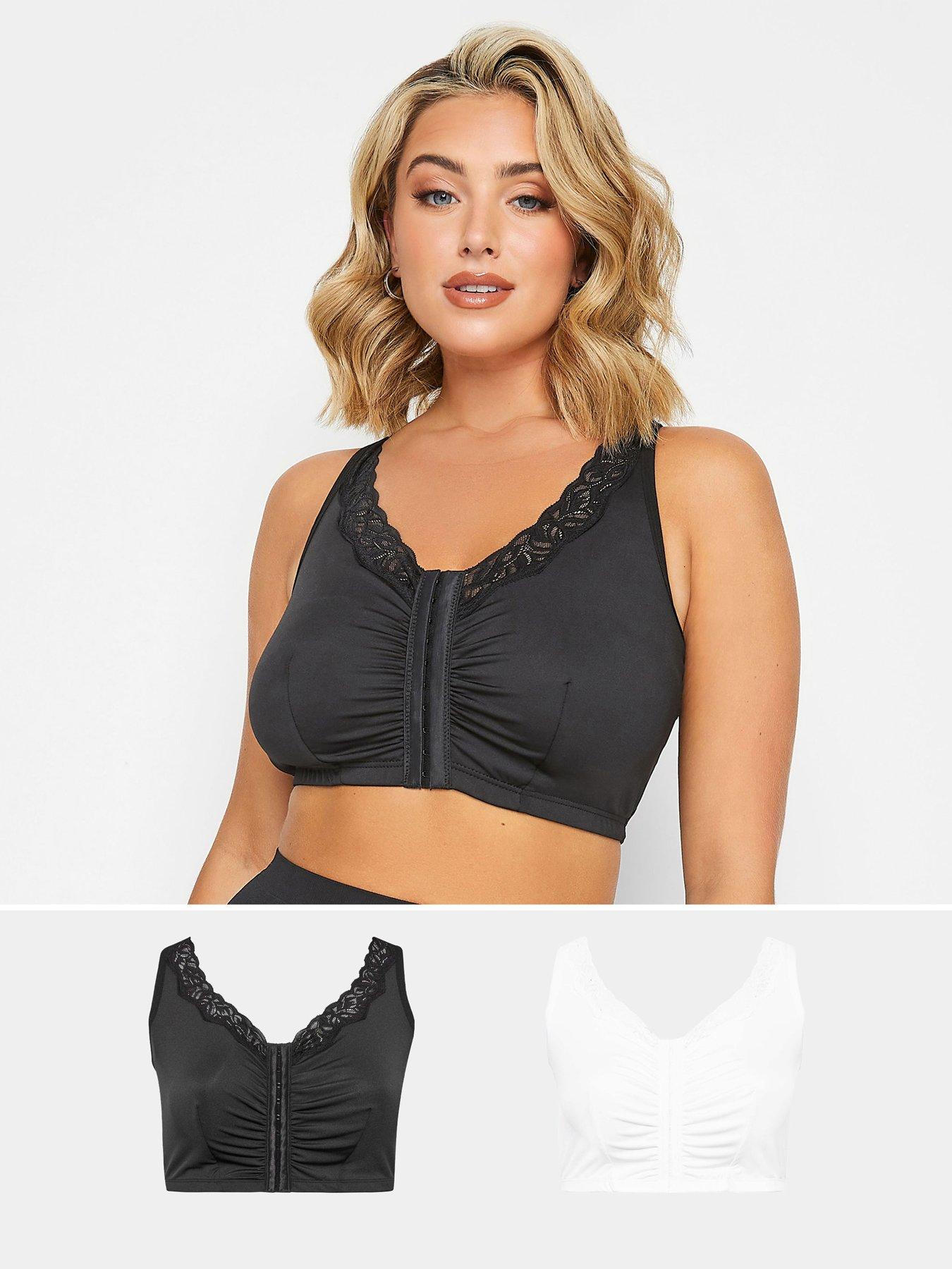 Yours 2 Pack Lace Trim Front Fastening Bra, Black, Size 16, Women